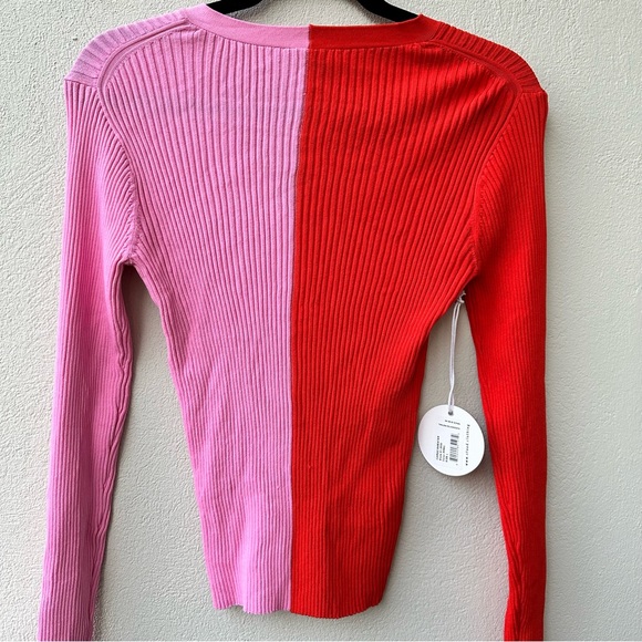 NWT STAUD Women’s Red Pink Cargo Cardigan Sweater Ribbed Size Large - Picture 8 of 12